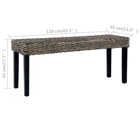 Bankje 110 cm natuurlijk kubu rattan en massief mahoniehout zwart 6