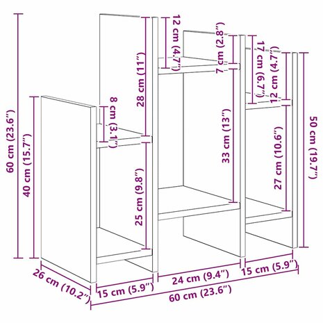 Bijzetkast Zwart eiken 60 x 26 x 60 cm Bewerkt hout 8