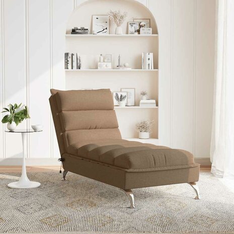 Massage chaise longue met kussens stof bruin 3