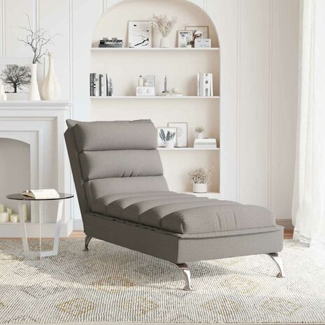 Massage chaise longue met kussens stof taupe 3