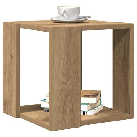 Salontafel artisanaal eikenkleurig 32 x 32 x 30 cm Bewerkt hout 3
