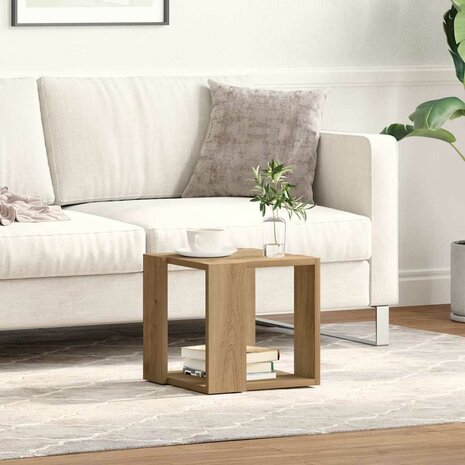 Salontafel artisanaal eikenkleurig 32 x 32 x 30 cm Bewerkt hout 4