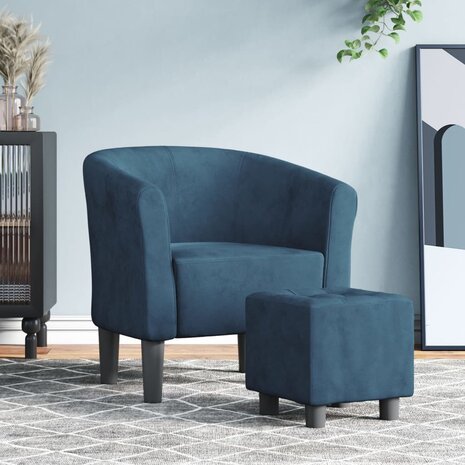 Kuipstoel met voetenbank fluweel donkerblauw 1