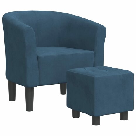 Kuipstoel met voetenbank fluweel donkerblauw 2