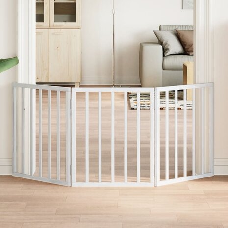 Hondenhek inklapbaar 3 panelen 150 cm populierenhout wit 1