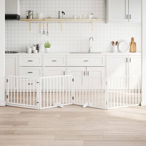 Hondenhek inklapbaar met deur 4 panelen 320 cm populierhout wit 1