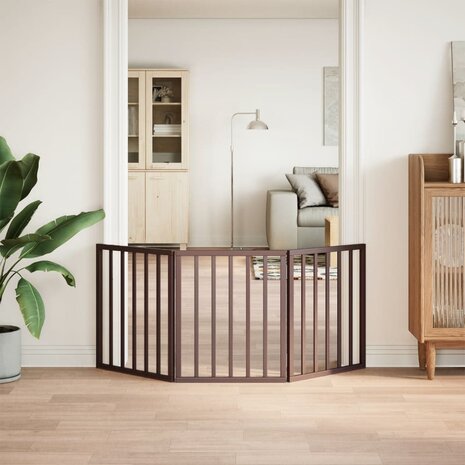 Hondenhek inklapbaar 3 panelen 150 cm populierenhout bruin 3