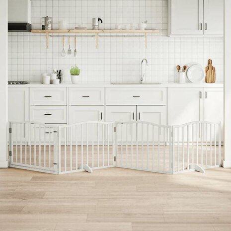 Hondenhek inklapbaar met deur 4 panelen 320 cm populierhout wit 1