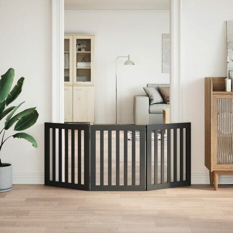 Hondenhek inklapbaar 3 panelen 150 cm populierenhout zwart 3