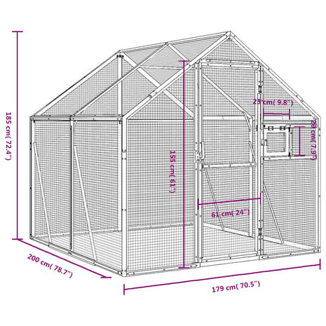 Volière 1,79x2x1,85 m aluminium zilverkleurig 7