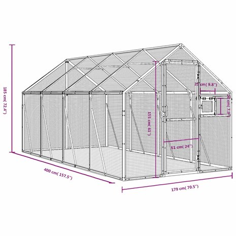 Volière 1,79x4x1,85 m aluminium antracietkleurig 7