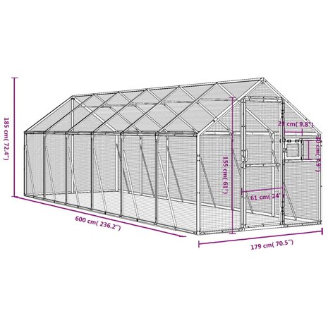 Volière 1,79x6x1,85 m aluminium antracietkleurig 7