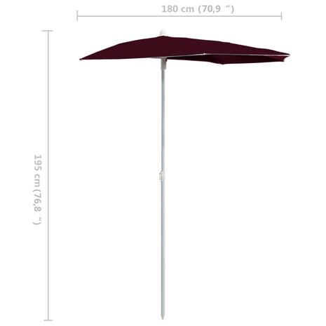 Parasol half met paal 180x90 cm bordeauxrood 8