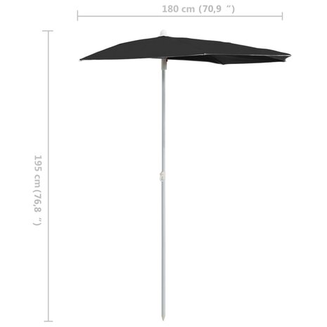 Parasol half met paal 180x90 cm zwart 8