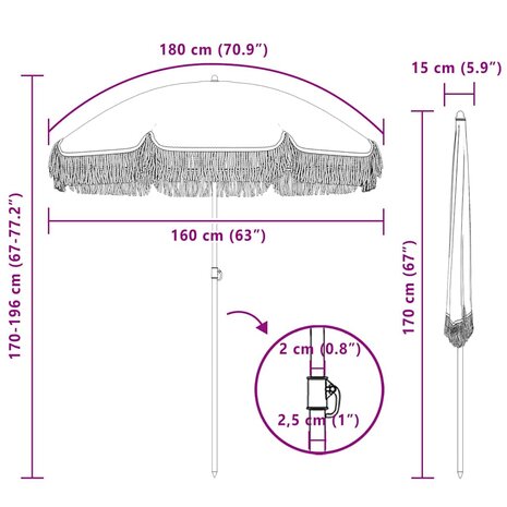 Parasol Grijs en Wit Ø 160 x 195 cm Staal 7