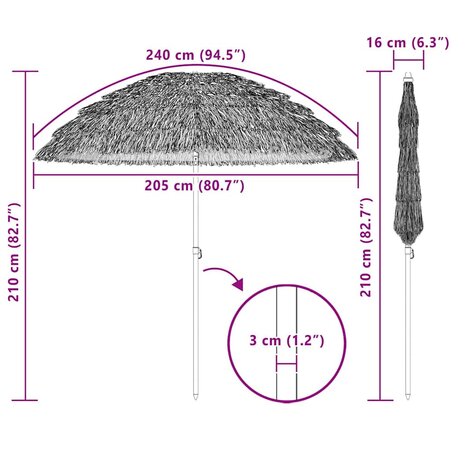 Strandparasol Bruin Ø 206 x 209.5 cm Staal 6