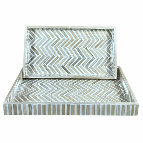 Snackdienblad Home ESPRIT Wit Bruin Tropisch 46 x 27 x 4,5 cm (2 Stuks) 3