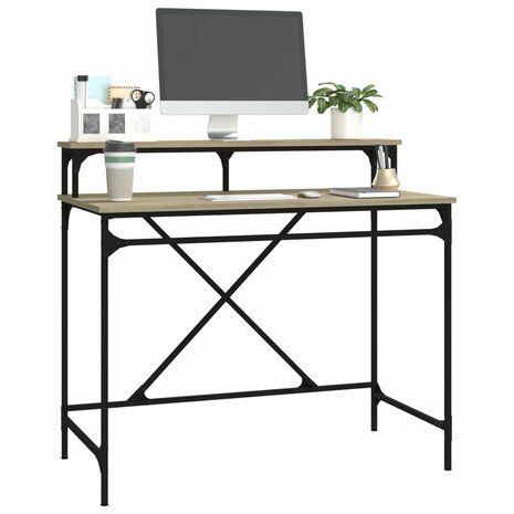 Bureau 100x50x90 cm bewerkt hout en ijzer sonoma eikenkleur 4