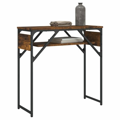 Wandtafel met schap 75x30x75 cm bewerkt hout gerookt eiken 3