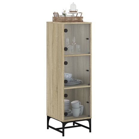 Hoge kast met glazen deuren 35x37x120 cm sonoma eikenkleurig 4