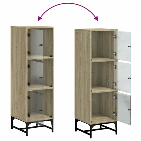 Hoge kast met glazen deuren 35x37x120 cm sonoma eikenkleurig 9