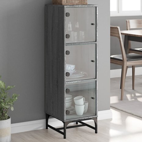 Hoge kast met glazen deuren 35x37x120 cm grijs sonoma eiken 1