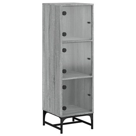 Hoge kast met glazen deuren 35x37x120 cm grijs sonoma eiken 2