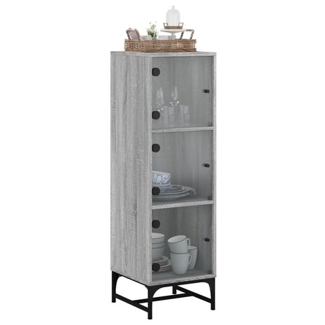 Hoge kast met glazen deuren 35x37x120 cm grijs sonoma eiken 4