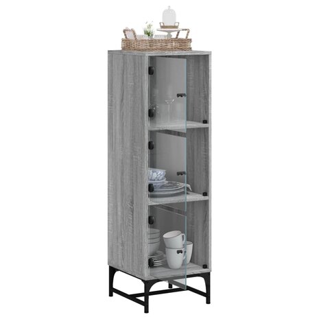 Hoge kast met glazen deuren 35x37x120 cm grijs sonoma eiken 5