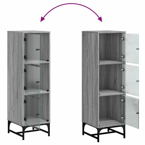 Hoge kast met glazen deuren 35x37x120 cm grijs sonoma eiken 9