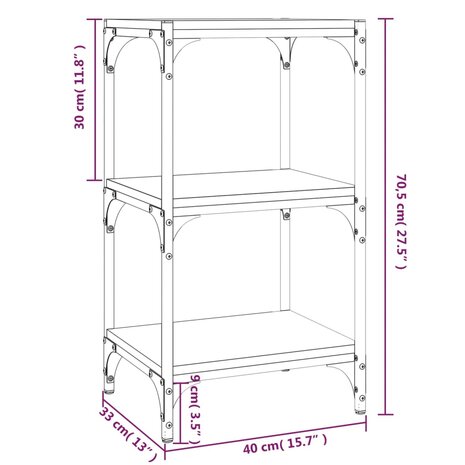 Boekenkast 40x33x70,5 cm hout en staal grijs sonoma eikenkleur 9