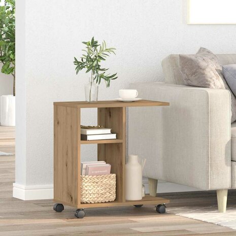 Bijzettafel met plank artisanaal eikenkleurig 50 x 30 x 55 cm 1