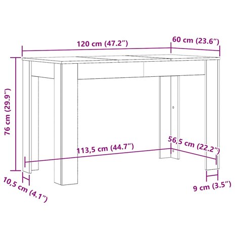 Eettafel 120x60x76 cm bewerkt hout wit 6