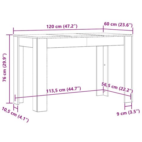 Eettafel 120x60x76 cm bewerkt hout betongrijs 6