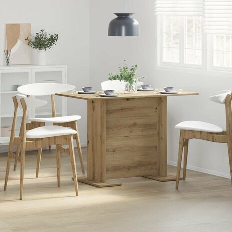 Eettafel artisanaal eikenkleurig 110 x 60 x 75 cm Bewerkt hout 1