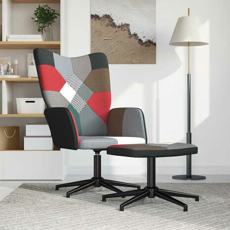 Relaxstoel met voetenbank patchwork stof 2