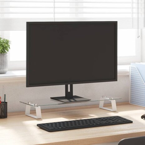 Monitorstandaard 60x20x8 cm gehard glas en metaal wit 1