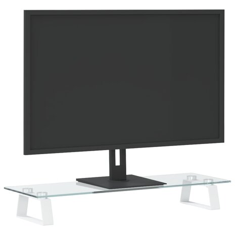 Monitorstandaard 60x20x8 cm gehard glas en metaal wit 3