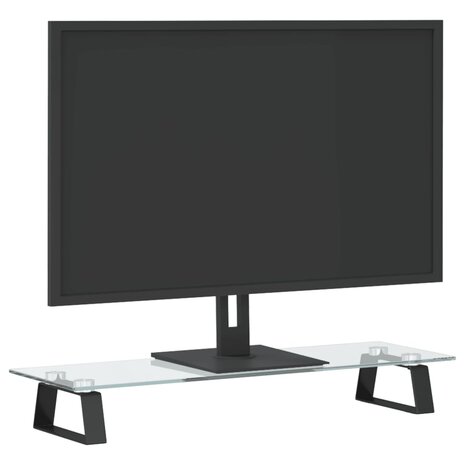Monitorstandaard 60x20x8 cm gehard glas en metaal zwart 3