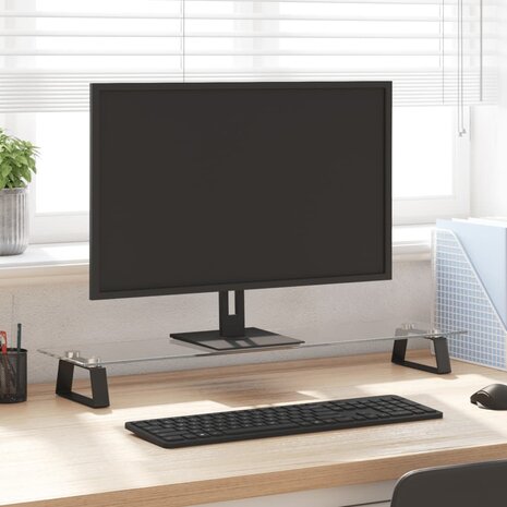 Monitorstandaard 80x20x8 cm gehard glas en metaal zwart 1