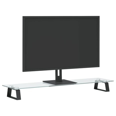 Monitorstandaard 80x20x8 cm gehard glas en metaal zwart 3