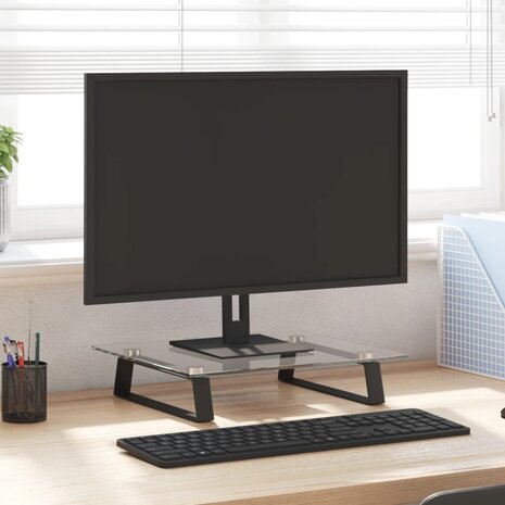 Monitorstandaard 40x35x8 cm gehard glas en metaal zwart 1