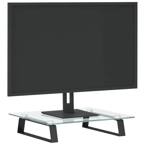 Monitorstandaard 40x35x8 cm gehard glas en metaal zwart 3