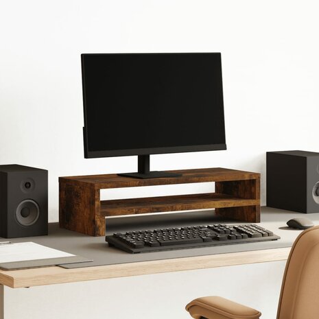 Monitorstandaard 54x22x15 cm bewerkt hout gerookt eikenkleurig 1