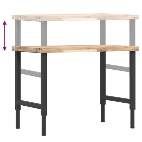 Werkbank rechthoekig 100x60x(73-99,5) cm massief acaciahout 9