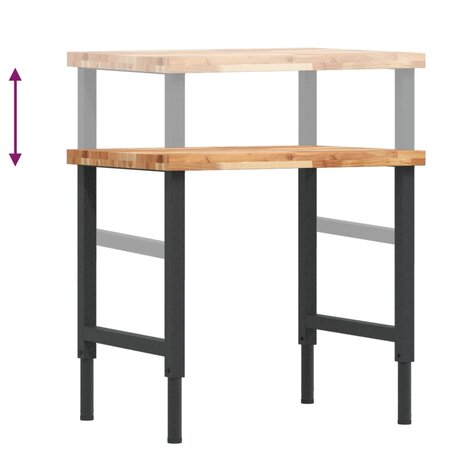 Werkbank rechthoekig 80x60x(73-99,5) cm massief acaciahout 9
