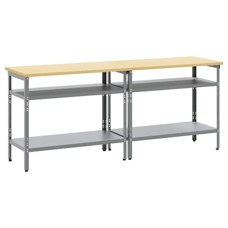 Werkbankset met plank 2 pcs Grijs 200 x 55 x 85 cm Staal 2