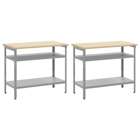 Werkbankset met plank 2 pcs Grijs 200 x 55 x 85 cm Staal 3