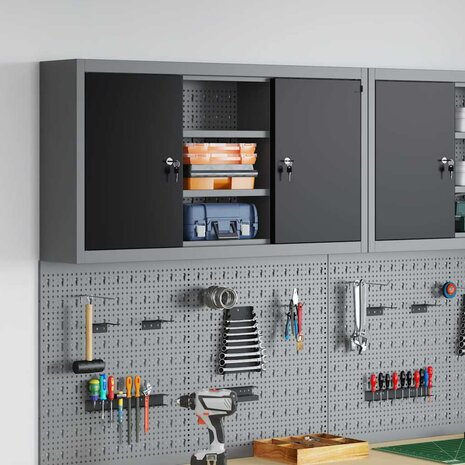 Gereedschapskast met plank Zwart en grijs 100 x 20 x 55 cm 1