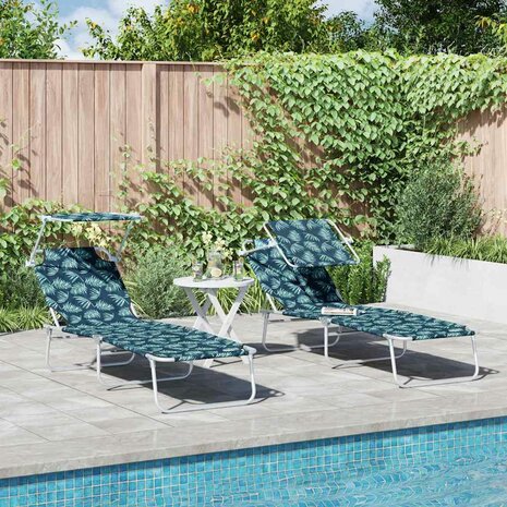 Ligstoel 2-persoon 2 pcs Groen 58 x 188 x 77cm Stof 1